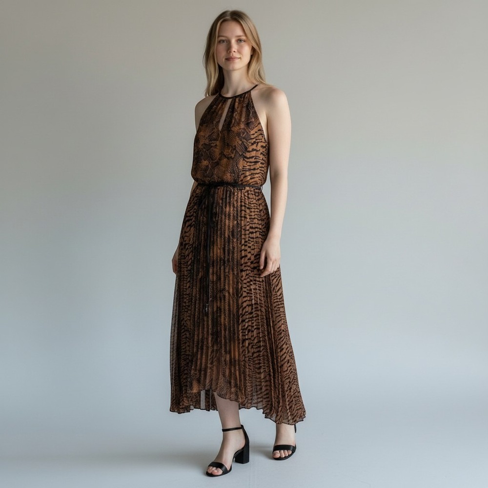 White House Black Market 6 Maxi Dress Brown Viper Print Dark Romantic NWT